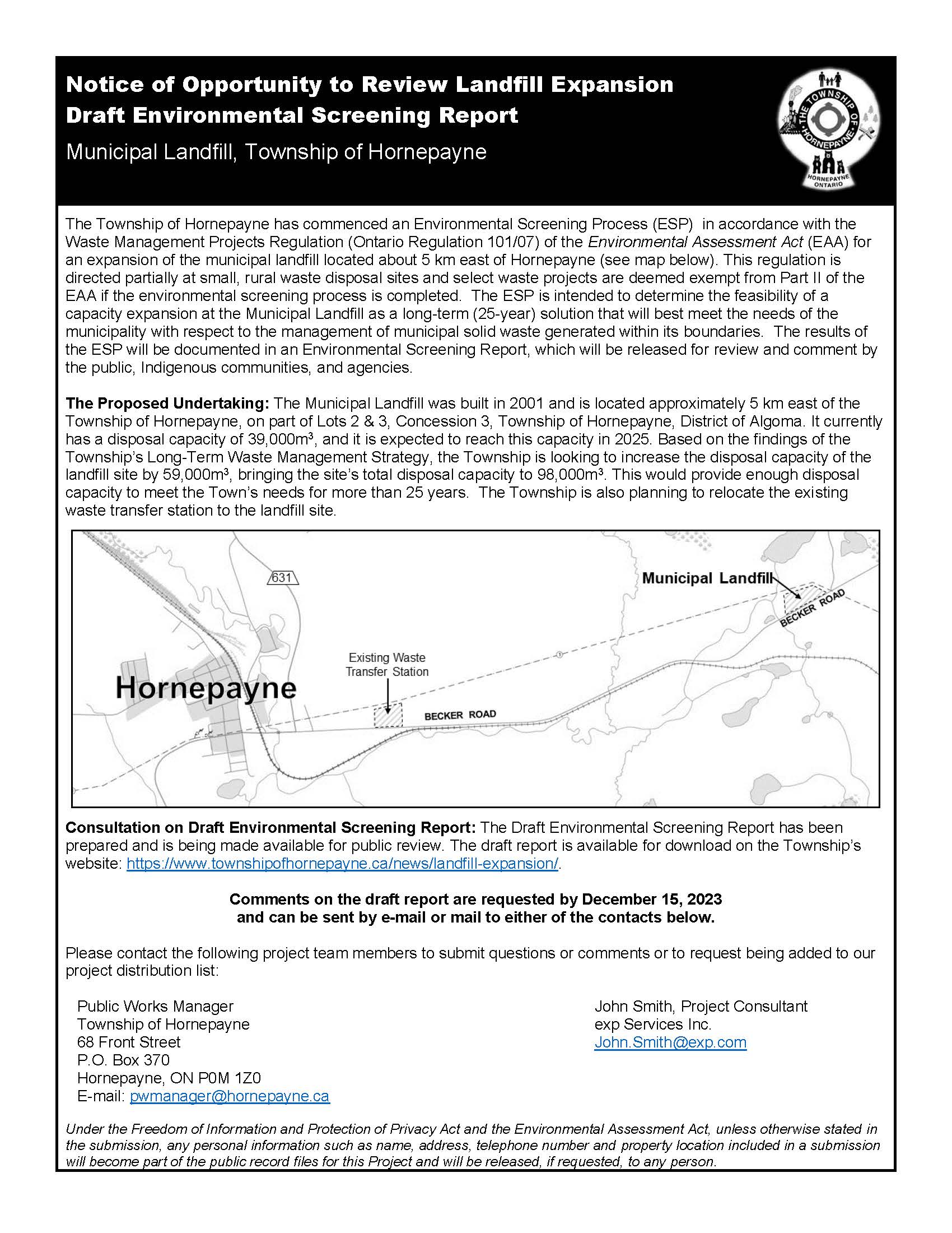 Landfill Expansion Township of Hornepayne